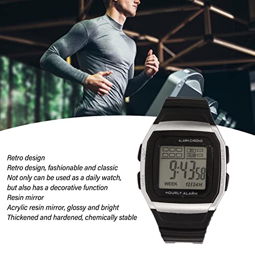 Heren digitale horloge, digitale Chronograaf horloge, Multifunctionele sport horloge schokbestendig Waterproof Retro Classic horloges voor studenten Men(Silver)