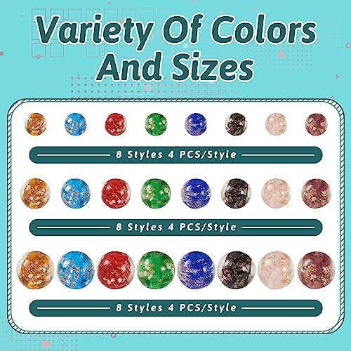 96Stuks Lichtgevende Lampwerk kralen 6mm/8mm/10mm Ronde Lampwerk Spacer kralen Glow in The Dark Golden Glitter Chunky kralen Bulk voor DIY armband sieraden maken 4