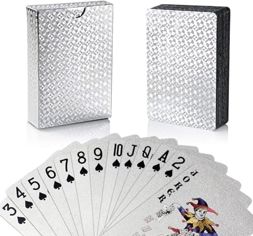Kaartspel, 54 Pokerkaarten, Silver Foil, Waterproof, Magic Card Game, Classic Magic Poker (Zilver)
