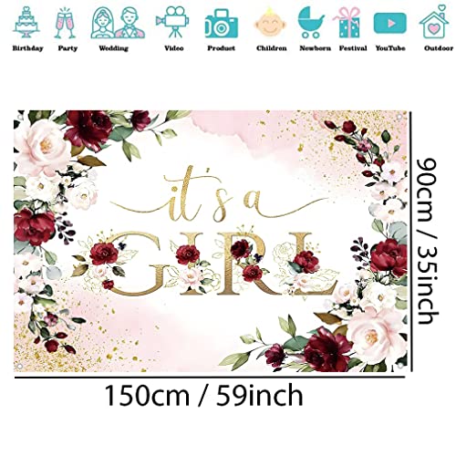 Het is een meisje baby douche achtergrond rode en roze bloemen baby douche fotografie achtergrond bloem meisje feest decoraties Feestbanner Stof Tekenposter