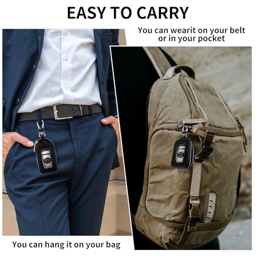 Echt leder Car Key Chain Case, Universal Car Key Cover Dubbele laag Keychain Protector Smart Key Chain Holder met sleutelhanger en Carabiner Car Accessoires Past 4