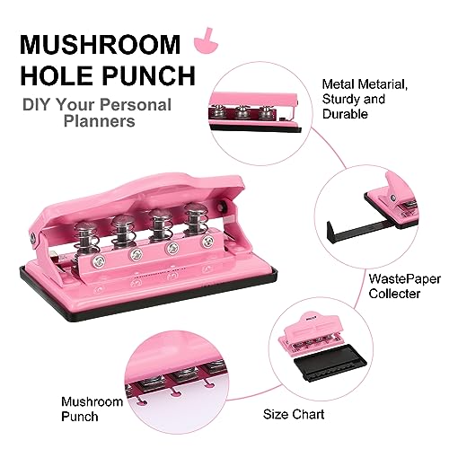 4 Paddestoel Papier Hol Punches Draagbare 5 vellen Capaciteit voor A7/A6/A5/A4/A3 Planner Album Notebook Roze 5