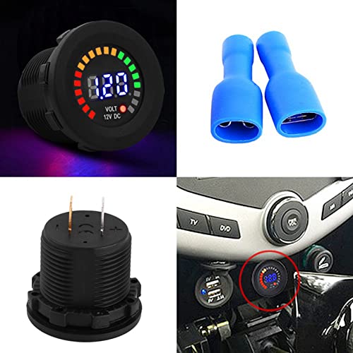 Spanningsmeter, 12V Motorfiets LED Digitale Voltmeter, ronde Voltmeter voor Boot Marine Voertuig Motorfiets Vrachtwagen ATV UTV Auto