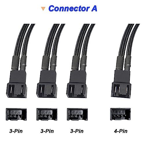 SATA tot 3 Pin Ventilator 4 Pin PWM Hub gevlochten kabelsplitter (30cm, Set van 2) 4