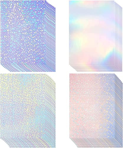 Zee 20 Sheets Holografische Sticker papier Clear A4 Vinyl Sticker Papier Zelfklevende Waterdichte Transparante Film met Edelsteen Spot Rainbow Star patronen, 11,7 x 8,3 inch (Gem, Dot, Kleurrijk, Ster)