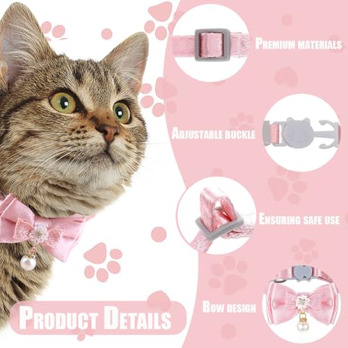 3 stuks roze kattenhalsband, leuke kattenhalsband, gescheiden verstelbare puppy kettingen, Lace Bowknot kralen ketting gescheiden veiligheid boog voor katten kleine honden (3 3