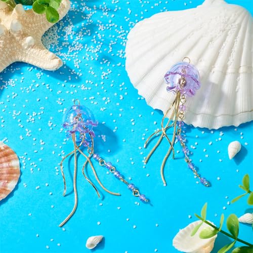 Kwallen van glas Wind Chime Dangle Charms met gebogen Drop Bar Charms Tassel Kettingen Ocean Theme Dangle oorbellen voor DIY oorbellen sieraden hangende decor, glas 3
