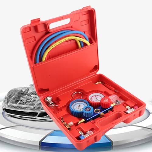 R134a Airconditioning Drukmeter set met Tricolor opladen slangen en adapters, Auto Airconditioning Kit, Refrigerant Manifold voor auto-airconditioning systemen 4