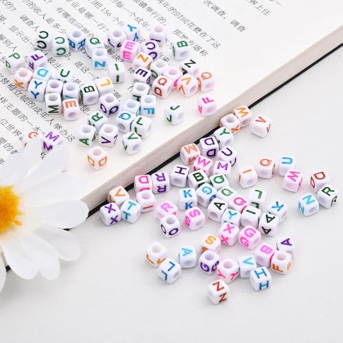 Acryl brief kralen 400 st 8mm witte kralen zwarte letters alfabet kralen A tot Z kubus voor DIY het maken van armbanden ketting sieraden 5