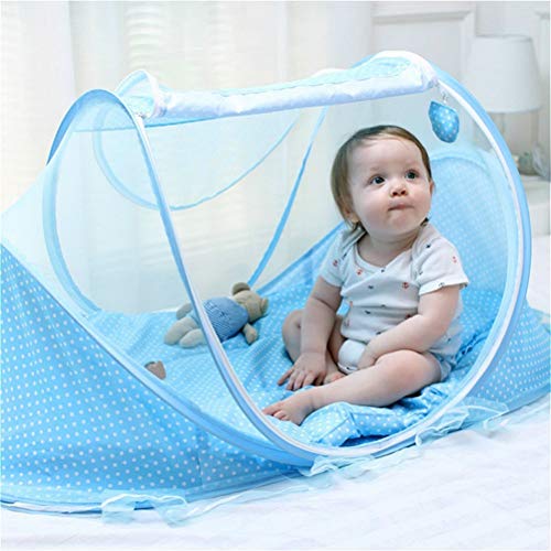 Spacnana Portable Foldable Baby Bed, Mosquito Net Tent, pasgeboren slaapbed Travel Bed for Babies and Children (Sky Blue, Green, 110x60x40cm) 4
