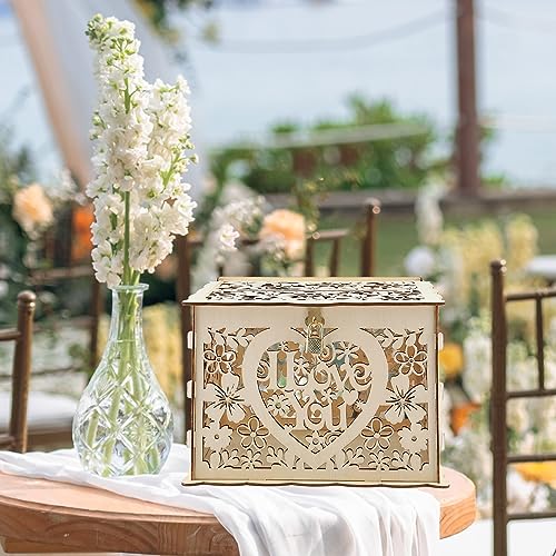 Bruiloft kaart doos, Hollow bruiloft envelop doos met slot en slot, houten geschenk doos, voor de receptie, verjaardag, baby douche, verjaardag, afstudeerfeest (#2) 5