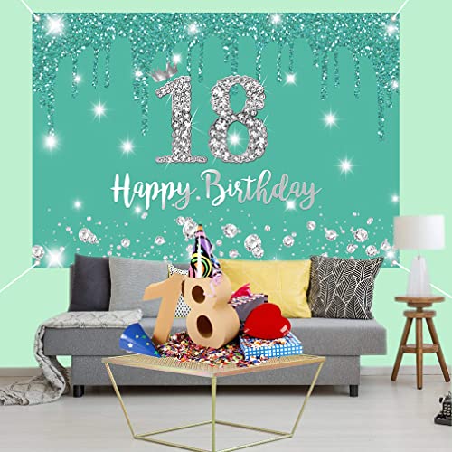 18e verjaardag meisje decoratie, 18e verjaardag Banner, 18e verjaardag stof teken poster 18e verjaardag achtergrond Banner verjaardag partij decoratie Cake Cake Banner Accessoires, Turquoise 5