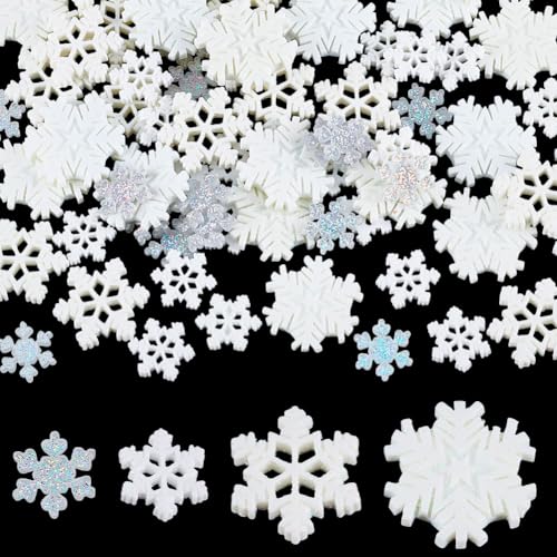100 stuks 4 stillen mini sneeuwvlokken ornamenten, mini sneeuwvlokken kerstdecoraties hars kleine sneeuwvlokken voor ambachtelijke kerstverwerving winterfeest kerstboom decor