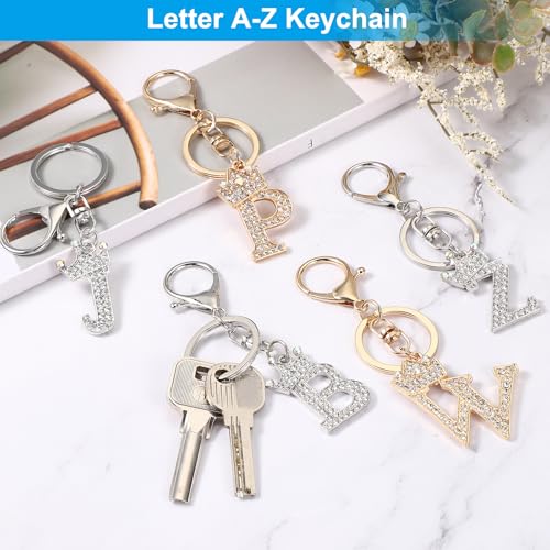 Initial Letter Keychain, 2 stuks, Letter P Crown Design, Crystal Diamond Charm, Decoratieve Alfabet Hangers voor Bag, Rugzak, DIY Craft, Goud/Zilver, Goud/Zilver, Goud/Zilver 3