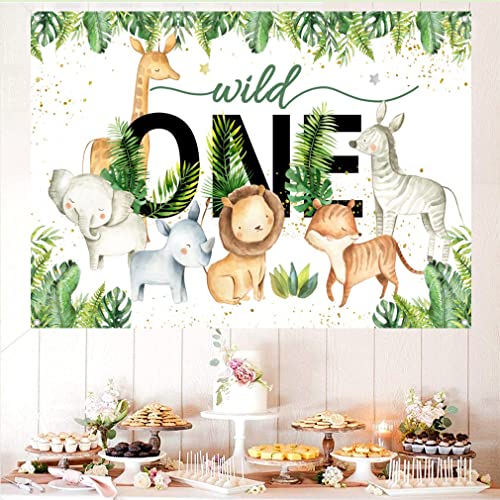 Safari Wild One Achtergrond Tekenfilm Safari Dier Eerste Verjaardag Jungle Jongen 1e Verjaardag Party Decoratie Fotografie Achtergrond Pastel, 1.5m 3