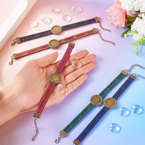 Vintage DIY Armbanden maken Kits lederen koord met Legering Blanco Base Transparant Glas Cabochons Lederen DIY Armbanden maken Kits voor handgemaakte ambachten sieraden maken 5