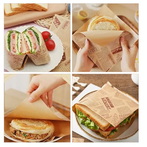 Voedingsverpakking Papier, 200 vellen Papier voor Burgers, 15 x 15 cm, Papier Roll Bag voor Sandwiches, Fries, Burgers (A 15 x 15 cm, 200 stuks) 4