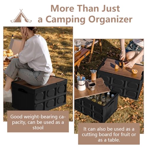 Campingdoos, 30 Liter, Picknickmand, Opbergdoos, Stapelbaar, Camping, Opvouwdoos, Opvouwdoos, Zwart, Kamperen Tafel, Stapeldozen, Plastic Box met Lid, voor thuis, Kantoor, Camping 4