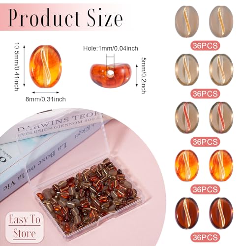 180 st Acryl Koffie Bean Kralen 5 Kleuren Transparante Koffie Bean Shape Losse kralen voor ketting armband oorbellen sieraden maken, Gat: 1mm 3