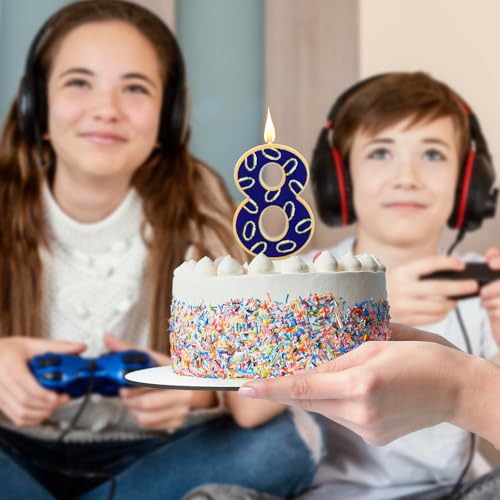 Blauwe Hedgehog Verjaardag Kaars, Blauw en Gouden Ringen Nummer Kaars Hedgehog Thema Cake Topper voor Baby Douche Verjaardag Verzamelingen (Nummer 8) 4
