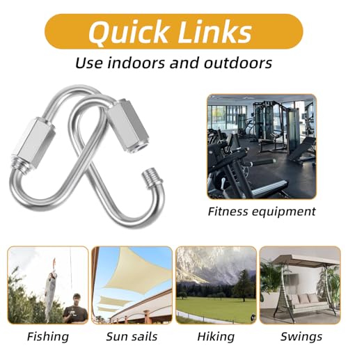 10PCS 304 Roestvrij staal Snelle koppeling ketting Connector Clips Schroef Sluiting Carabiner, Heavy Duty D Vorm Quick Left Schroef Carabiner Clip, Veiligheidsketting haken 1,5 inch 4