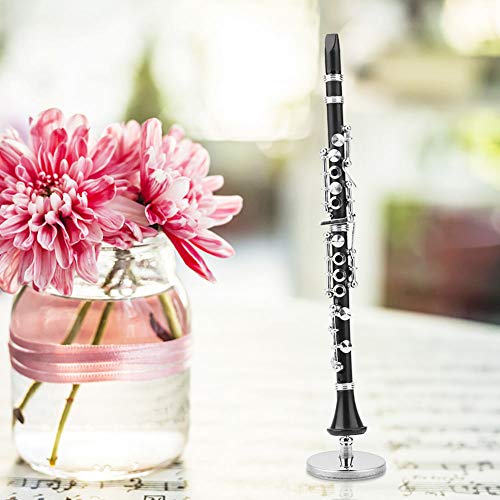 Miniatura Klarinet Ornament, 16 cm Instrument Ornamenten Decoratie Weergave met Bracket en Case voor Poppenhuis Muziek