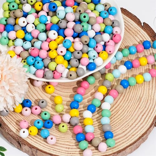 400 st. Kleurrijke houten kralen met 1,2cm hole houten kralen Ambachtelijke kralen voor doe-het-zelf sieraden maken (1.2cm, kleurrijke kralen, 400st) 3