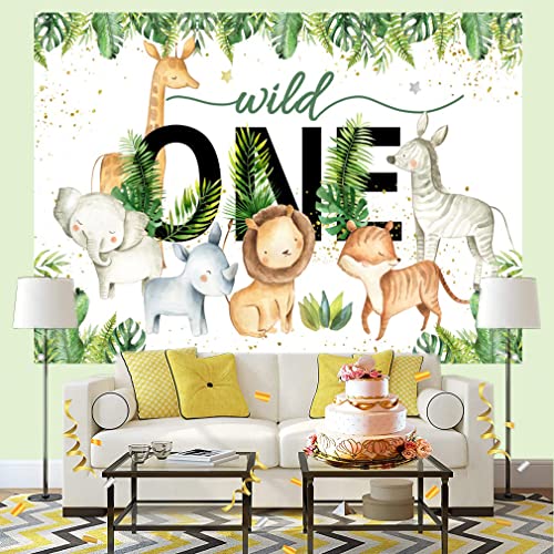 Safari Wild One Achtergrond Tekenfilm Safari Dier Eerste Verjaardag Jungle Jongen 1e Verjaardag Party Decoratie Fotografie Achtergrond Pastel, 1.5m 4