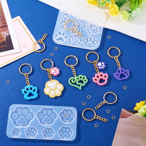 2 st Paw Afdrukken Siliconen mallen Kattenvoetafdruk Afgietselhars mal met sleutelhangers Jump Ring voor het gieten van UV Epoxy Hars sieraden maken sleutelhanger ambacht