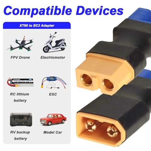 XT60 naar EC3 Adapter, EC3 Plug naar XT60 Bus en EC3 Bus naar XT60 Plug voor RC FPV Drone Car Lipo NiMH Charger ESC (4PCS) 3