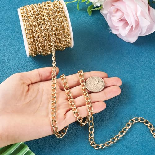 10m Aluminium Curb kettingen Gold Unwelded Twisted Cross Link kettingkettingen met Spool voor Punk armband ketting sieraden maken 5