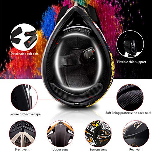 Professionele Motocross Helm, Motocross, Dirt Bike, Off-Road Motorfiets Helm, Handschoenen Set, Veiligheidsbril, Winddicht Mask, MTB Helm, Geschikt voor volwassenen en kinderen 3