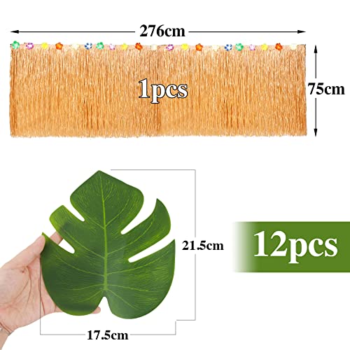 Hawaiian Tafelrok, 276 x 75 cm, 12 stuks, Tropische Palm Leaves Tafellakens, Hawaiian Decoratie, Fetsa, Luau, Hawaiian Birthday Party, Party