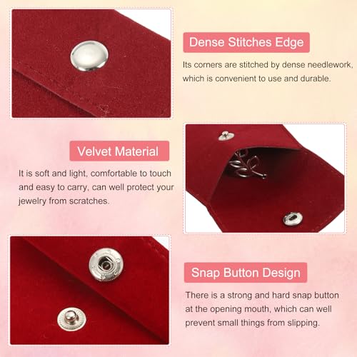 3,5 x 4 inch sieraden zakje, 8 stuks fluweel zakjes Snap knoop draagbare opslagzak voor oorbellen armbanden ketting ringen horloge, rood 3