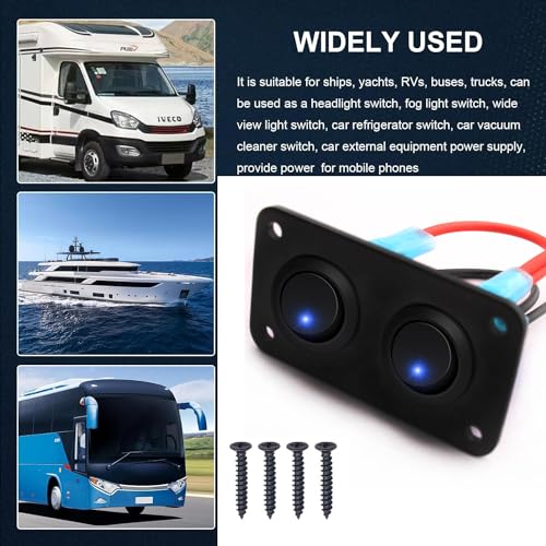 Schakel schakelpaneel met 2 Strips, Blue LED Toggle Switch, 12-24 V, SPST Switch, Rond, voor Auto, Caravan, Vrachtwagen, Boot 4
