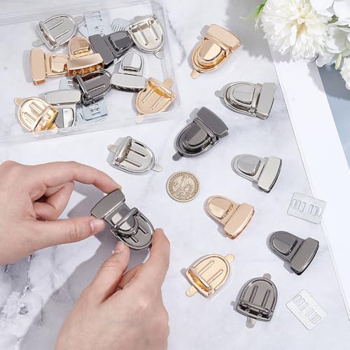 12 st 3 Kleuren Tuck Lock Sluiting, Wallet Thumb Locks Metal Lock Buckle Eend Tong Lock Sluitingen voor Portemonnee Bag Lederen handtas maken 3