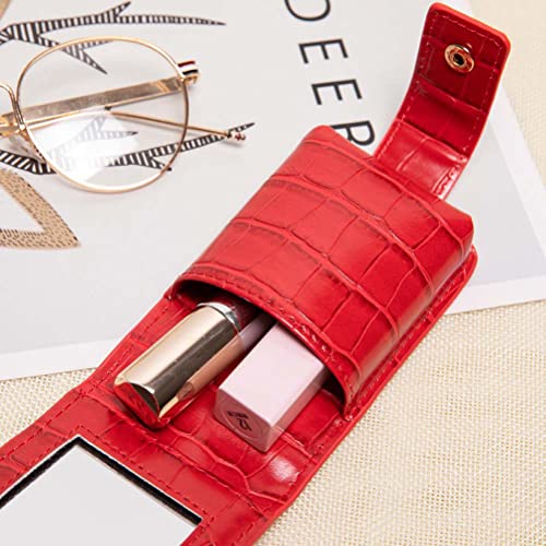 Portable Lipstick Cover met Spiegel voor Portemonnee PU Leather Lipstick Organizer Past 3 Lipsticks Makeup Pouch Storage Organizer Coin Portemonnee voor reizen 4