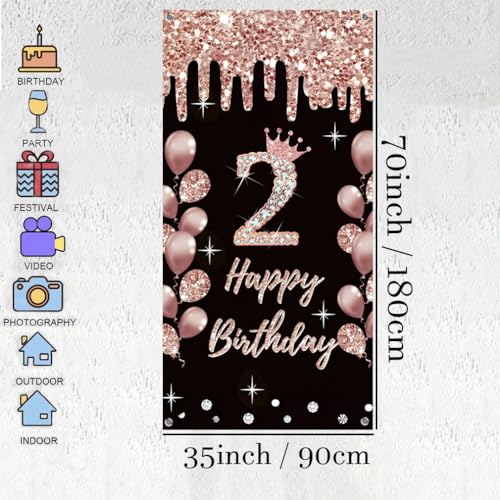 2e verjaardag decoratie voor meisjes gelukkig 2e verjaardag poster deur banner rozeold stof teken muur / deur banner 2e verjaardag achtergrond banner meisjes verjaardag feest welkom teken 5