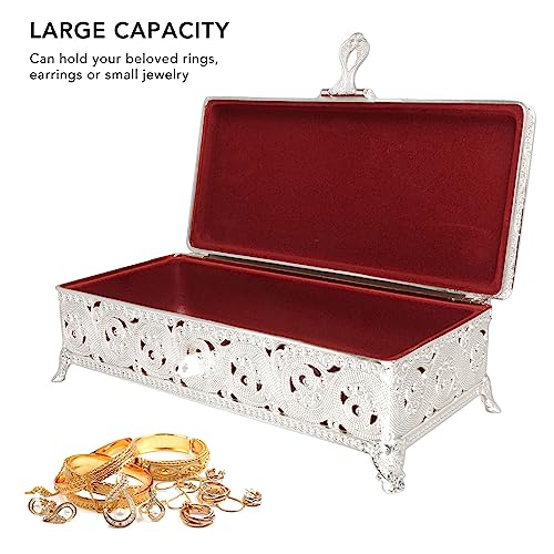 Vintage metalen sieraden doos, Zachte Velvet Anti Rustbescherming Krasbestendig Rechthoekig Vintage sieraden doos voor vrouwen, meisjes oorbellen voor horloges (Zilver) 3
