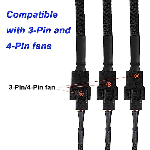 DC stopcontact voor drie 3-pins en 4-pins PC-ventilatoren, AC-adapterkabel, DC-aansluiting voor drie 3-pins en 4-pins stekkers, PC-kastventilator, stroomomvormerkabel voor 3