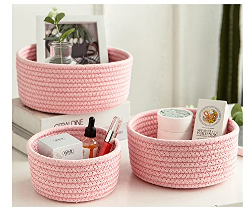 1 Piece Ronde Opbergmand, Gevlochten Katoenen Tap, Wrap Kast van laden, Organisator, Badkamer Organizer, Baby Speelgoed Organisator, voor Babykamer, Slaapkamer, Woonkamer, Wasruimte, Roze, S