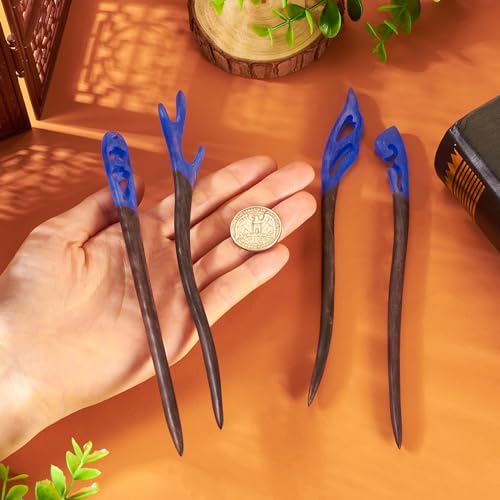 4Stuks Houten haar Sticks Klassiek haar Chopstick Haar Accessoires Chinese stijlen Haarspeld Sticks Hout en Hars Gerolde Haarhulpmiddelen voor vrouwen meisjes kapsels, Blu 5