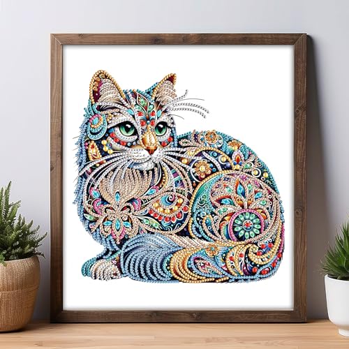 Diamond Art Painting Cat DIY 5D Animals Diamond Painting Set voor Volwassenen Kinderen Diamant Pating Art Craft Decoratie Cadeau Home Wand Art Decoratie 30 x 30 cm