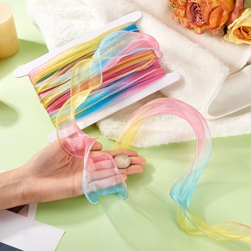 10m Polyester Iridescent Fishtail Ribbon Glittering Gradin Chiffon Libbons voor DIY Crafts Bow Wedding Bouquet Wrap Kranten Decoratie, Kleurrijke 5