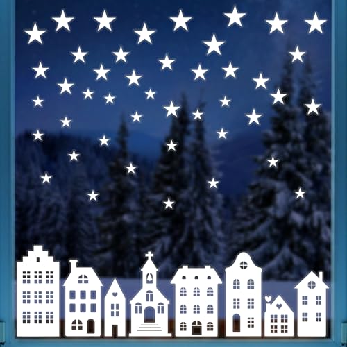 6 Vellen Groot formaat Kerststerren Stickers Herbruikbare Xmas Building Window Clings PVC Static Zelfklevende Sticker voor Kerstmis Winter Decoraties Party Ornamenten