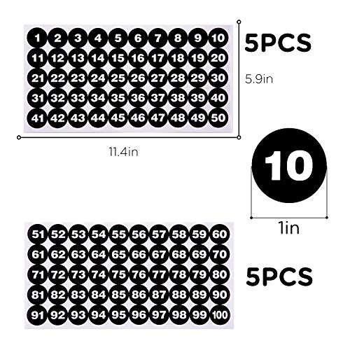10 Vellen Aantal Stickers 5 Sets van 1-100 Vinyl nummer Sticker, waterdichte etiketten, voor opslag dozen, sloten, binnen en buiten, (zwart, 2,5cm)