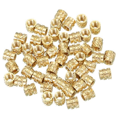 Thread Inserts M4 x 6 x 6 mm, Verpakking van 50 Messing Verwarming Inserts, Vrouwelijke draad Inserts, Metric Knurled Nut, Inbedding Nut voor Plastic en 3D Printing Components, Goud