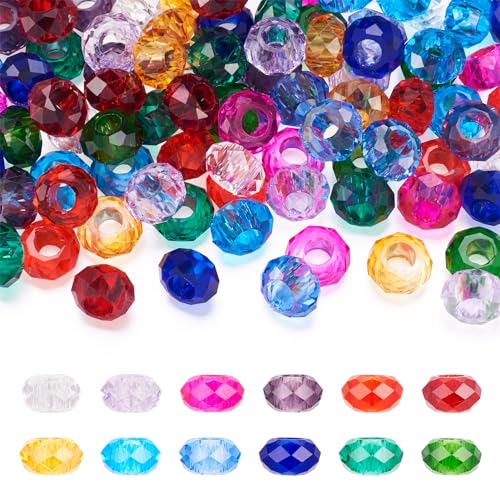 96 st. Grote gat glazen kralen Facet Europese Rondelle kralen 14mm Kleurrijke kristal spacer kralen Bulk voor sieraden armband Vrouwen DIY Valentijns oorbel