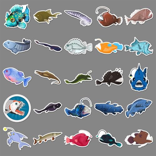 Deep Fish Stickers voor tieners en volwassenen, 50 stuks, Deep Sea Fishing, Vinyl Sticker Set, Auto, Motorfiets, Fiets, Skateboard, Snowboard, Bagage, Laptop, Koffer, Helm, Motorfiets, Computer 5