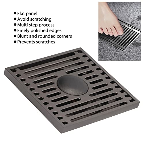 Vierkante Vloer Afwatering met filter en afdekrooster, 10 x 10 x 2,5 cm, Roestvrij staal, Grijs, Drain deksel, Haarstrainer, Douche Drain voor badkamer, Keuken, Balkon 4